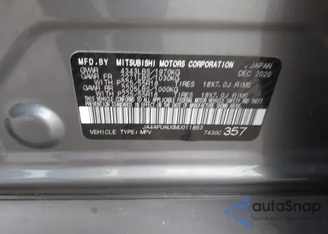 2021 Mitsubishi Outlander Sport 2.0 Be 2Wd/2.0 Es 2Wd/2.0 Le 2Wd/2.0 S 2Wd из США, поврежденный, VIN JA4APUAU0MU011663